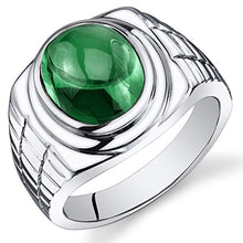 Load image into Gallery viewer, Peora Mens 6.50 Carats Simulated Emerald Ring Sterling Silver Size 9