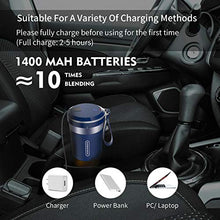Load image into Gallery viewer, KLOUDI Portable Blender, Cordless Personal Blender Juicer, Mini Mixer, Waterproof Smoothie Blender With USB Rechargeable, BPA Free Tritan 300ml, Home, Office, Sports, Travel, Outdoors Blue