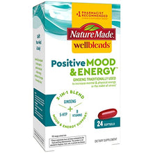 Load image into Gallery viewer, Nature Made Wellblends Positive Mood & Energy, 5HTP, Thiamin, Niacin, Vitamin B6, Vitamin B12, and Pantothenic Acid, Plus Ginseng, 24 Softgels