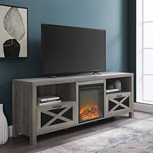 Load image into Gallery viewer, Walker Edison Furniture Company Modern Farmhouse X Wood Fireplace Universal Stand for TV's up to 80" Flat Screen Living Room Storage Shelves Entertainment Center, 70 Inch, Grey Wash
