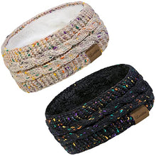 Load image into Gallery viewer, Loritta 2 Pack Headbands for Women Winter Warm Cable Knit Ear Warmer Thick Head Wrap Fuzzy Fleece Lined Gifts,Beige+Black
