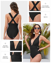 Load image into Gallery viewer, Santulu Women's One Piece Swimsuit Sexy Plunge V-Neck Plus Size Bathing Suits High Cut Monokini Black S