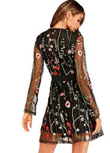 Load image into Gallery viewer, Milumia Women's Floral Embroidery Mesh Round Neck Tunic Party Dress Black Small