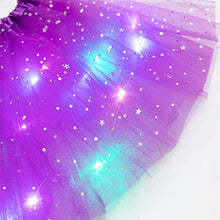 Load image into Gallery viewer, Star Sequins Layered Tutu Skirt with LED Lights, Neon Light Up LED Tutu Mini Skirt Elastic Dress for 3-12 Years Kids Girls