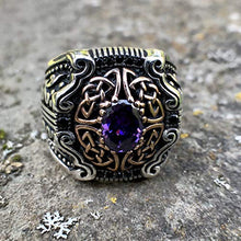 Load image into Gallery viewer, MEVA 925 Sterling Silver Stylish Filigree Design Amethyst Stone Men's Ring RKB0038 (9.50)