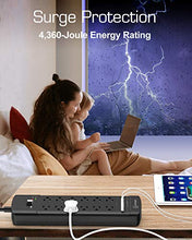 Load image into Gallery viewer, Power Strip,Witeem Surge Protector with 12-Outlet (1875W/15A,4360Joules) and 4 USB Charging Ports (5V/6A,30W),6Ft Extension Cord,Wall Mountable Overload Protection Outlet for Home & Office, Black
