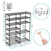 Load image into Gallery viewer, Shoe Rack Shoe Shelf Shoe Storage Organizer with Side Hooks For Entryway, 24-30 Pairs Metal Shoe Rack Taller Shoes Boots Organizer