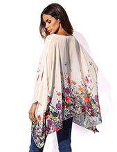 Load image into Gallery viewer, DJT Women's Summer Floral Printed Chiffon Caftan Poncho Cover Ups Tunic Tops One Size Wine Floral