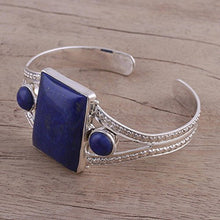 Load image into Gallery viewer, NOVICA Lapis Lazuli .925 Sterling Silver Cuff Bracelet 'Crisscross Magic'