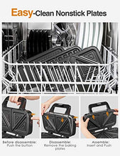Load image into Gallery viewer, Decen Sandwich Maker, Waffle Maker, Sandwich Grill, 1200-Watts, 5-Gears Temperature Control, 3-in-1 Detachable Non-stick Coating, LED Indicator Display, Cool Touch Handle, Anti-Skid Feet, Black