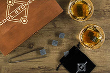 Load image into Gallery viewer, Cool Stones Whiskey Stones Gift Set | 2 Twist Tumbler Glasses | 8 Granite Scotch Rocks with Tongs | Bourbon Glasses with Wooden Gift Box