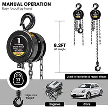 Load image into Gallery viewer, Torin ATR9010B Manual Hand Lift Steel Chain Block Hoist with 2 Hooks, 1 Ton (2,000 lb) Capacity, Black