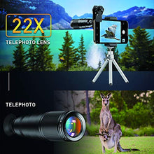 Load image into Gallery viewer, Apexel Phone Lens Kits-22x Telephoto Lens/205°Fisheye Lens/120°Wide Angle Lens&20x Macro Lens/Tripod and Remote Shutter Works with iPhone 11 Plus X XS XR Samsung Huawei