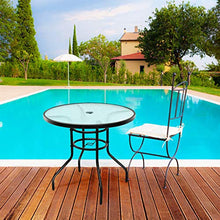 Load image into Gallery viewer, Tangkula 32" Outdoor Patio Table Round Steel Frame Tempered Glass Top Commercial Party Event Furniture Conversation Coffee Table for Backyard Lawn Balcony Pool with Umbrella Hole
