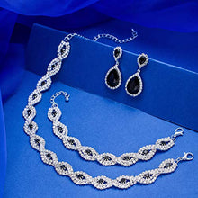 Load image into Gallery viewer, 3 Pack Bridal Rhinestone Crystal Statement Choker Necklace Link Bracelet and Teardrop Dangle Earrings Jewelry Set Gifts fit with Wedding Dress Party