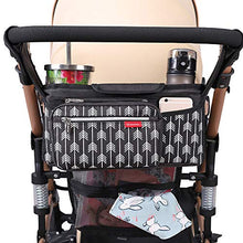 Load image into Gallery viewer, Lekebaby Baby Stroller Organizer with Insulated Cup Holders Universal Fit for All Baby Stroller Models Ultimate Accessory for Parents On-The-go, Arrow Print, Black