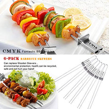 Load image into Gallery viewer, CMYK Barbecue Skewers, 6-Pack 13" Stainless Steel Grilling Skewers with Slider, Reusable Metal BBQ Shish Kebab Skewer Sticks