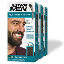 Load image into Gallery viewer, Just for Men Mustache & Beard, Coloring for Gray Hair with Brush Included, Color Dark Brown, Pack of 3