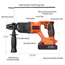 Load image into Gallery viewer, Cordless Rotary Hammer Drill, 21V Brushless 1 Inch SDS Plus Hammer Drill Kit With 2 Batteries, Charger, 1/2" Drill Chuck, 3 Drill Bits, Grease and Case–Suitable for Concrete, Wood, Stone, and Metal