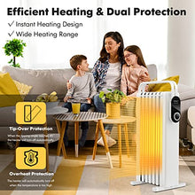 Load image into Gallery viewer, COSTWAY Oil Filled Radiator Heater, 1500W Electric Space Heater with Foldable Hanging Rack, 3 Heat Settings, Overheat and Tip-Over Protection, Portable Radiant Heater for Home Office Indoor Use, White