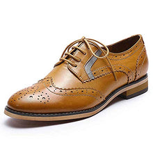 Load image into Gallery viewer, Mona flying Women's Leather Perforated Brogue Wingtip Derby Saddle Oxfords Shoes for Women ladis Girls Brown