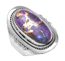 Load image into Gallery viewer, YoTreasure 10x20 mm Purple Copper Turquoise 925 Sterling Silver Rope Design Ring