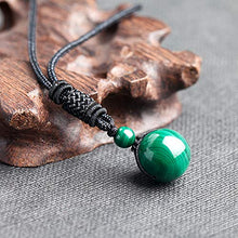 Load image into Gallery viewer, iSTONE Unisex Genuine Round Gemstone Beads Malachite Pendant Necklace with Adjustable Nylon Cord 24 Inch