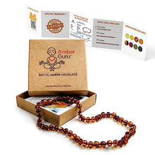 Load image into Gallery viewer, Amber Guru Baltic Amber Necklace (Authentic, Certified) - 12.5 inches - Unisex Jewelry - Cognac (Polished) - Real "Baby-Sized" Amber Beads - Proud to Deliver Genuine Baltic Sea Wonder - Ambar
