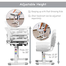Load image into Gallery viewer, Baby Joy Kids Desk and Chair Set, Height Adjustable, Kids Study Table with Book Stand, Pull Out Spacious Storage Drawer (Grey)