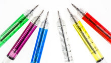 Load image into Gallery viewer, 8 Syringe Designed Pens, 8 Different Coloured Syringe Pen All Black Ink Great for Nurse Costume or Doctor Gift