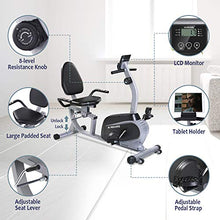 Load image into Gallery viewer, Maxkare Magnetic Recumbent Exercise Bike Indoor Stationary Bike with Adjustable Cushion Seat and Resistance,Pluse Monitor,Transport Wheels and Tablet Holder for Home Use