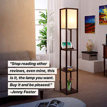 Load image into Gallery viewer, Brightech Maxwell Shelf Floor Lamp w. Wireless Charging Station, USB Port & Outlet - Column Lighting For Bedrooms, Offices & Living Rooms - Contemporary Skinny Nightstand & Tower Light - Brown