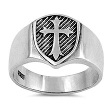 Load image into Gallery viewer, Oxford Diamond Co Sterling Silver Men's Solid Medieval Shield Cross Band Ring Sizes 8