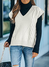 Load image into Gallery viewer, Uusollecy Women V Neck Sweater Vest, Solid Sleeveless Pullover Sweaters, Casual Cable Knit Sweaters Autumn Winter Tops Brown Small