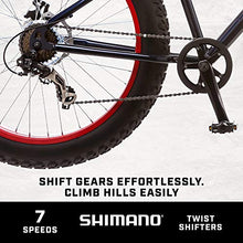 Load image into Gallery viewer, Mongoose Dolomite Fat Tire Mountain Bike, Featuring 17-Inch/Medium High-Tensile Steel Frame, 7-Speed Shimano Drivetrain, Mechanical Disc Brakes, and 26-Inch Wheels, Navy Blue