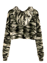 Load image into Gallery viewer, MakeMeChic Women's Long Sleeve Casual Printed Sweatshirt Crop Top Hoodies Camo XL