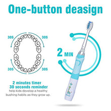 Load image into Gallery viewer, SEAGO Kids Electric Toothbrush, Sonic Tooth Brush Soft Bristles Battery Powered with Smart Timer and Colorful LED Waterproof for Baby & Kids with 2 Soft Bristles, Green