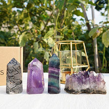 Load image into Gallery viewer, Mimosa Healing Crystal Wands,Mini Size Natural Crystal Quartz Standing Point|1-2.5'' Amethyst Crystal,Rainbow Fluorite Crystal &Natural Black Tourmaline in Quartz Crystal Tower&Deep Amethyst Cluster