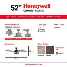 Load image into Gallery viewer, Honeywell Ceiling Fans 50614-01 Carnegie LED Ceiling Fan 52", Indoor, Rustic Barnwood Blades, Industrial Cage Light, Matte Black