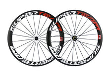 Load image into Gallery viewer, Superteam Carbon Fiber Road Bike Wheels 700C Clincher Wheelset 50mm Matte 23 Width (Red and White Decal)