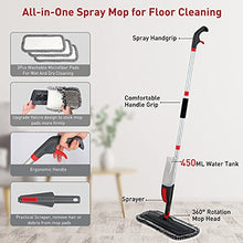 Load image into Gallery viewer, Spray Mop 120CM, Floor Mops for Floor Cleaning 450ML Spray Bottle, Microfiber Hardwood Floor Mop for Laminate Tile Ceramic Wood Floor Cleaning, Dry Wet Mop with 3 Reusable Pads 1 Scraper