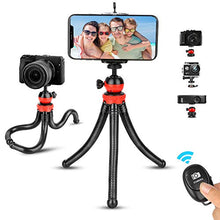 Load image into Gallery viewer, Phone Tripod, Flexible Cell Phone Tripod Adjustable Camera Tripod Stand with Wireless Remote 360° Rotating, Compatible with iPhone Android Phone Camera GoPro for Video Vlogging Streaming Traveling