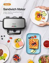 Load image into Gallery viewer, Decen Sandwich Maker, Waffle Maker, Sandwich Grill, 1200-Watts, 5-Gears Temperature Control, 3-in-1 Detachable Non-stick Coating, LED Indicator Display, Cool Touch Handle, Anti-Skid Feet, Black