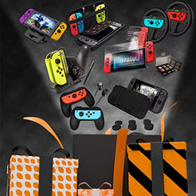Load image into Gallery viewer, Switch Accessories Bundle - Orzly Geek Pack for Nintendo Switch: Case & Screen Protector, Joycon Grips & Racing Wheels, Switch Controller Charge Dock, Comfort Grip Case & More - JetBlack
