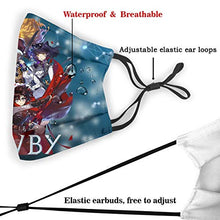 Load image into Gallery viewer, Vigikod RWBY Face Cover for Kids Child Teen Reusable Mouth Dust Cover Adjustable with 5 Layers Activated Carbon Filter Bandanas Breathable 5 PCS