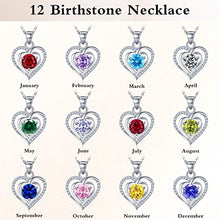 Load image into Gallery viewer, RIVIKO Heart Birthstone Pendant Necklace for Women 925 Sterling Silver Zirconia January Necklaces Christmas Valentine's Day Mothers Day Jewelry Gifts For Girls Mother Wife