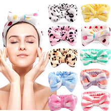 Load image into Gallery viewer, Cubaco Spa Headband Hair Wrap Spa Facial Headbands for Women 10 Pack Bow Hair Band Bow Spa Headbands for Washing Face Soft Carol Fleece Bowknot Makeup Shower Headbands Head Wraps Shower Spa Mask