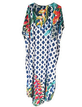 Load image into Gallery viewer, Hoperay Caftans Loungewear for Women Beach Swimsuit Cover Ups Woven Mesh Neckline 3/4 Sleeve Floral Print Kaftans Dresses Plus Size Summer Beachwear