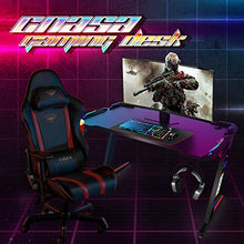 Load image into Gallery viewer, CNASA Gaming Desk,Premium Home Office PC Computer Table for Gamer Pro, Black Gaming Desks Workstation with RGB LED Lights,Cup Holder, Headphone Hook,Storage and 2 Cable Management Holes