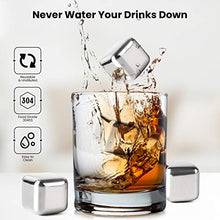 Load image into Gallery viewer, Kollea Stainless Steel Pack of 8 Reusable Ice Cubes Chilling Stones with Tongs & Freezer Storage Tray for Whiskey Wine